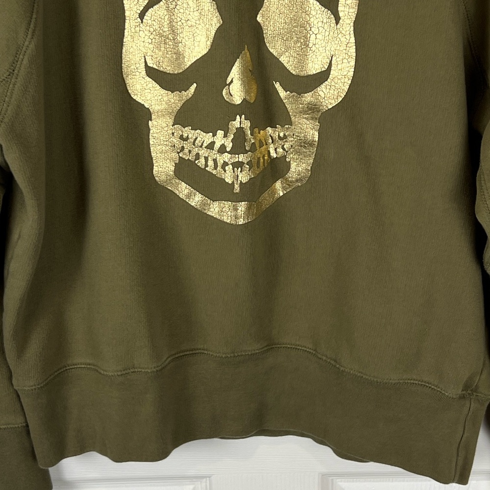 Zadig & Voltaire olive green gold skull crewneck sweat shirt size Small - Picture 4 of 6